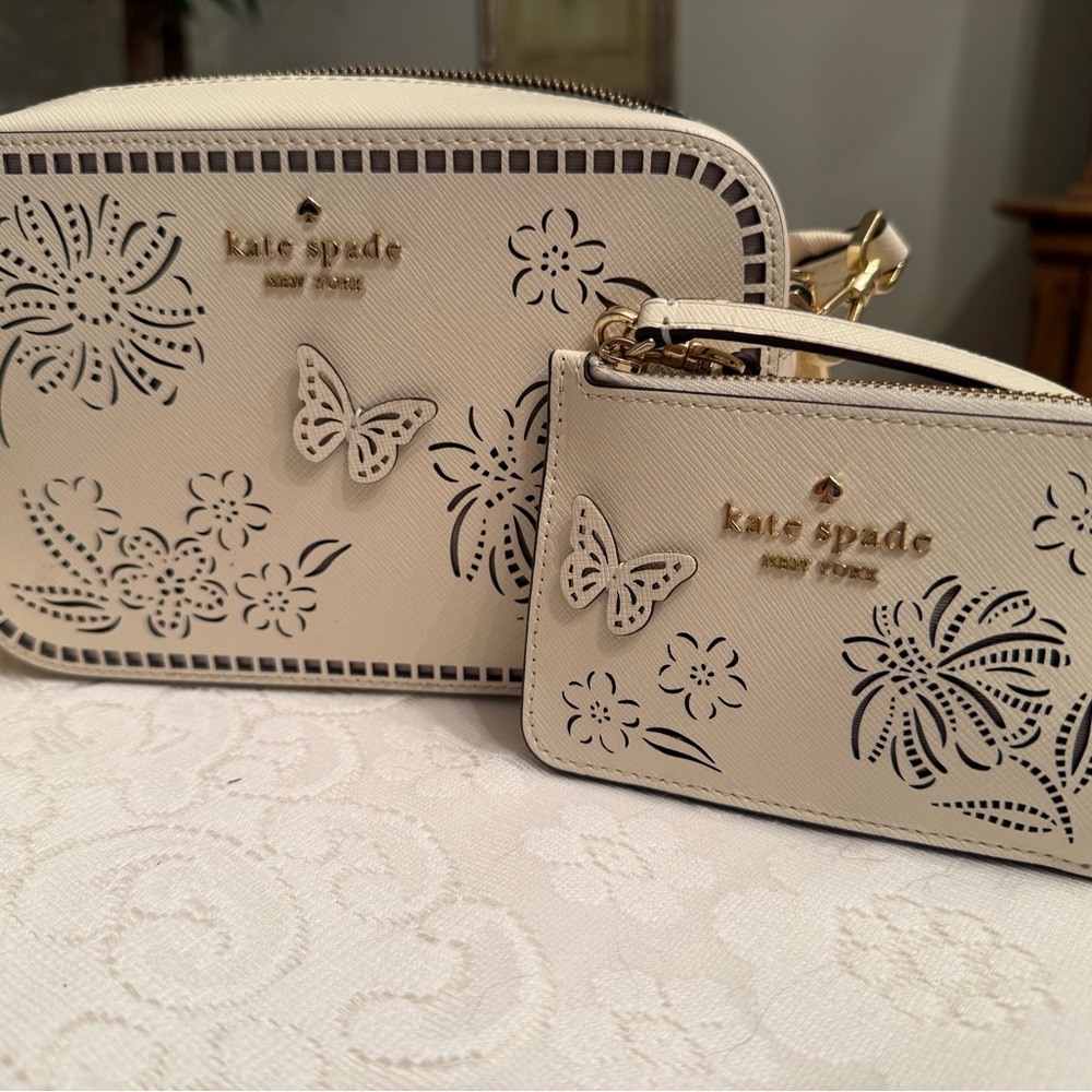 Kate Spade Beige Floral Crossbody Bag Set
